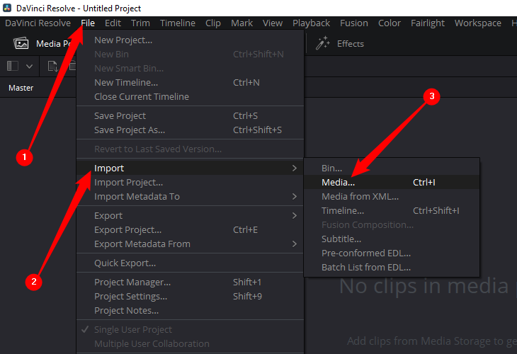 Click File &gt; Import &gt; Media to select the video you want to edit.