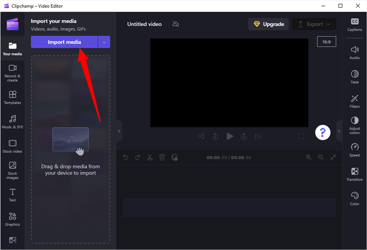 Click &quot;Import Media&quot; near the top left.
