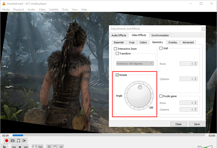 Tick &quot;Rotate,&quot; then use the rotation tool to rotate the video.