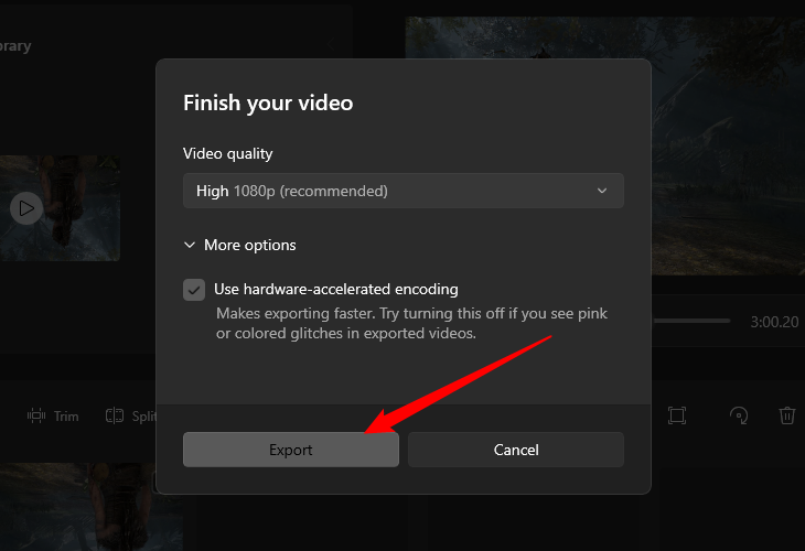 Select the export resolution, then click &quot;Export.&quot;