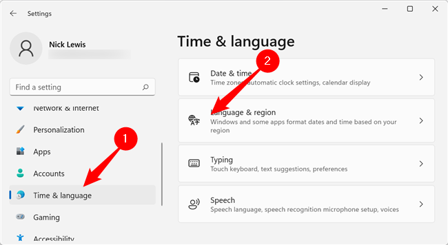 Click "Time & Language," then click "Languge & Region."