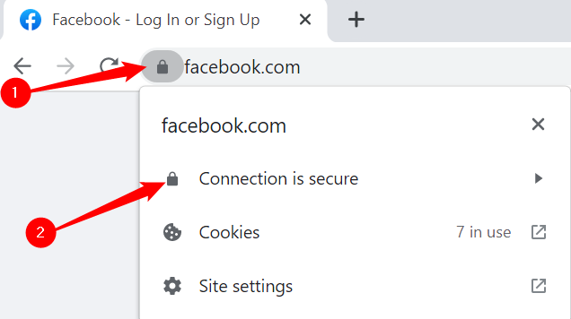 Click the lock icon, then click "Connection is secure."