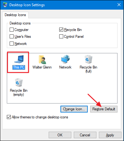 restoring the default desktop icons