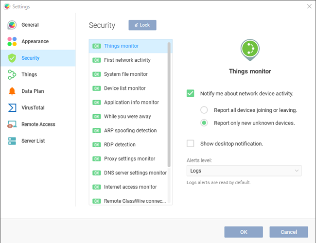 Select the &quot;Security&quot; tab, go to &quot;Things Monitor,&quot; then tick &quot;Notify Me About Network Device Activity.&quot;