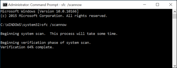 Command Prompt with sfc /scannow running. 