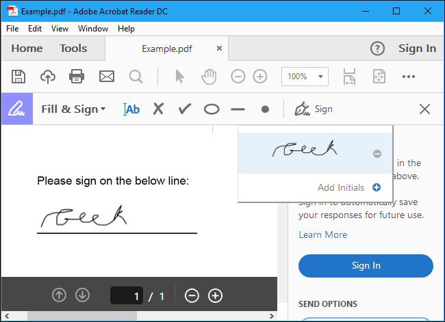 Save your signed PDF by clicking File &gt; Save and choosing a location for the document