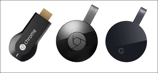 First-generation Chromecast, second-generation Chromecast, and Chromecast Ultra