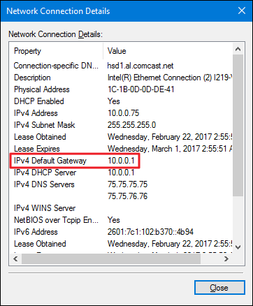 Locate the "IPv4 Default Gateway" listing