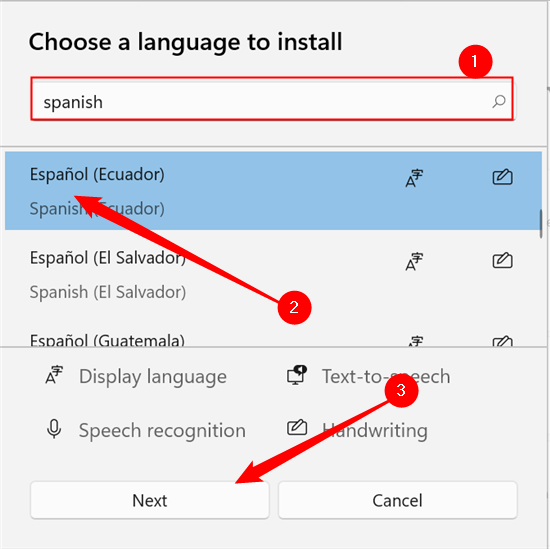 Select the language you want, then click &quot;Next.&quot;