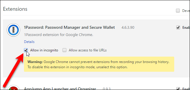 How to enable extensions in chrome s incognito mode