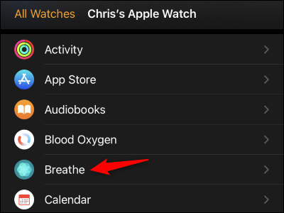 Tap &quot;Breathe&quot; in the list