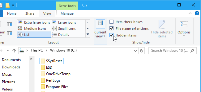 Open File Explorer, click the &quot;View&quot; tab, and tick &quot;Hidden Items.&quot;