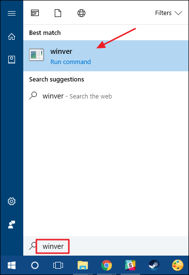 Open the Start Menu, then enter "winver" in the search bar and click the result. 