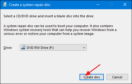 Select the drive you want to use to make your disc, then click &quot;Create Disc.&quot;