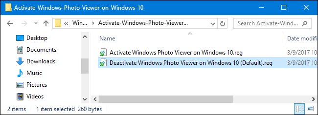 Double-click the registry key named &quot;Activate Windows Photo Viewer on Windows 10.reg&quot; to enable Windows Photo Viewer. 