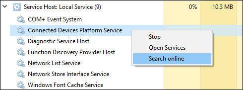 Right-click a Service Host process, then click &quot;Search Online&quot; to find more details.