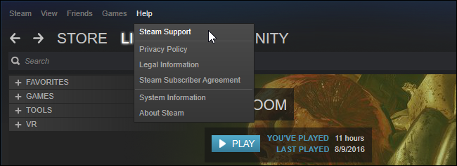 Click Help &gt; Steam Support.