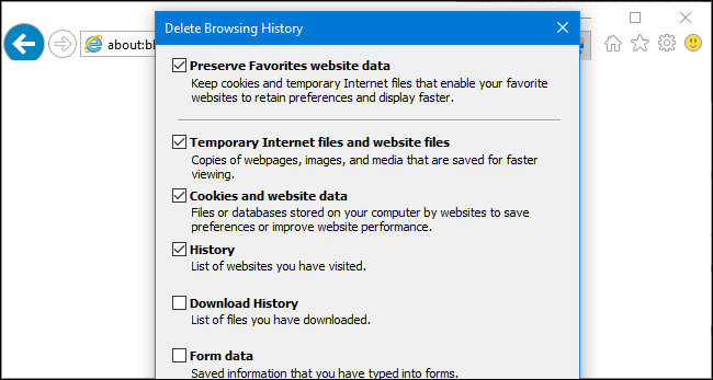 Delete Browsing History menu in Internet Explorer