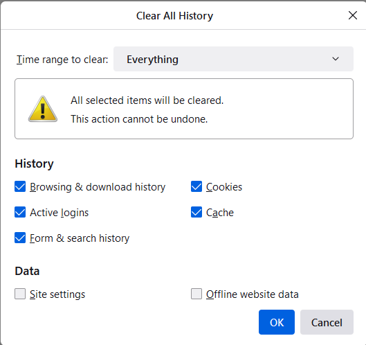 Clear &quot;Everything&quot; to remove your entire search history on Mozilla Firefox. 