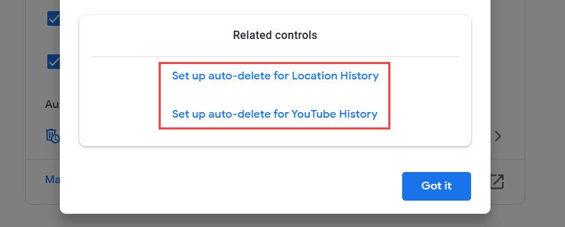 Auto-delete location or YouTube history.