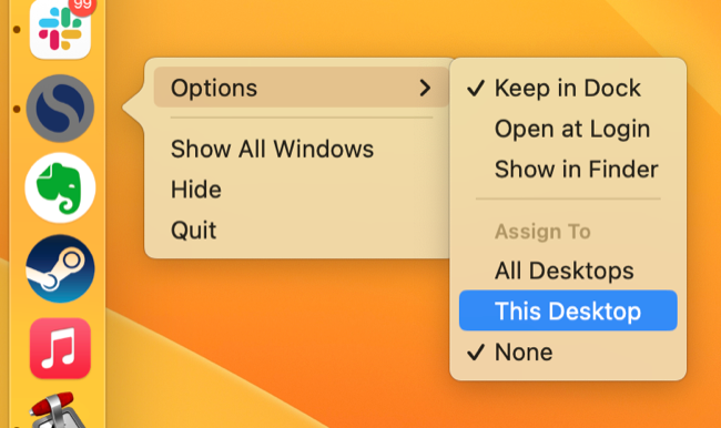Assign application to specific desktop in macOS Ventura