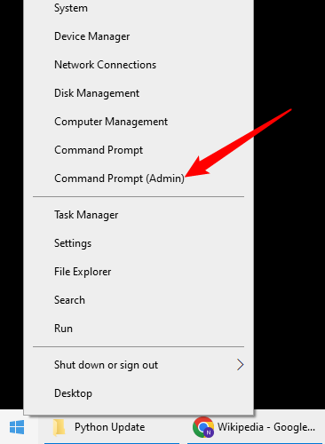 Right-click the Start Menu button or press Windows+X, then click "Command Prompt." 