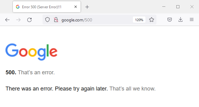 Google 500 Error.