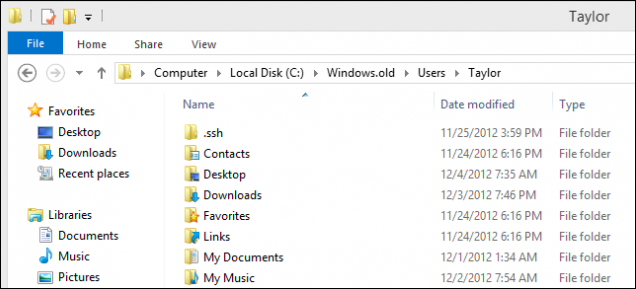 The contents of the windows.old folder.