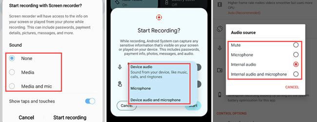 Audio options for Samsung, Google, and AZ Recorder.