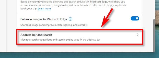 In Edge settings, click "Address Bar and Search."