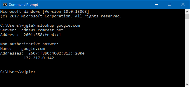 DNS settings in Command Prompt. 