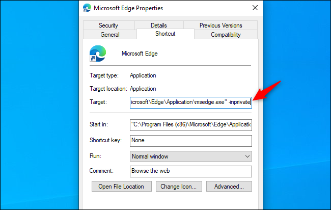 Making Edge always launch in InPrivate Browsing mode
