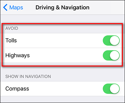 Select &quot;Tolls&quot; and &quot;Highways&quot; under Avoid.