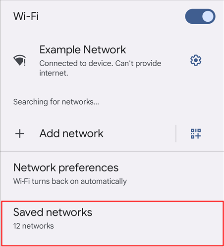 Tap &quot;Saved Networks&quot; to view previous Wi-Fi networks. 