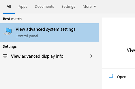 Search for "View Advanced System Settings" in the Start Menu. 