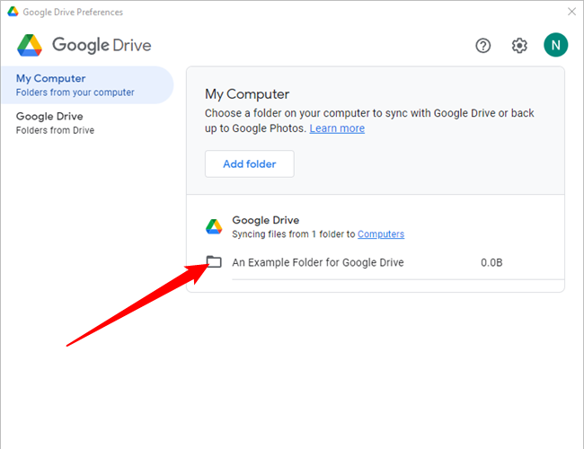 The folder visible in the Drive for Desktop user interface