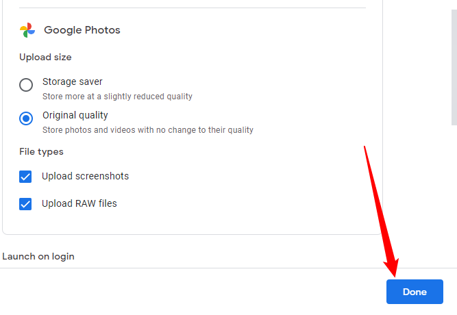 Select how you want Drive to handle photos, then click &quot;Done.&quot; 