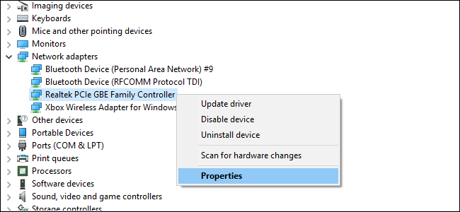 To enable Wake-on-LAN on Windows, you must go into the Device Manager and open your network card's properties