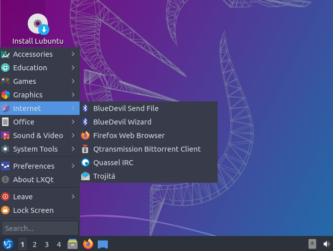 Lubuntu 20.04 desktop application menu