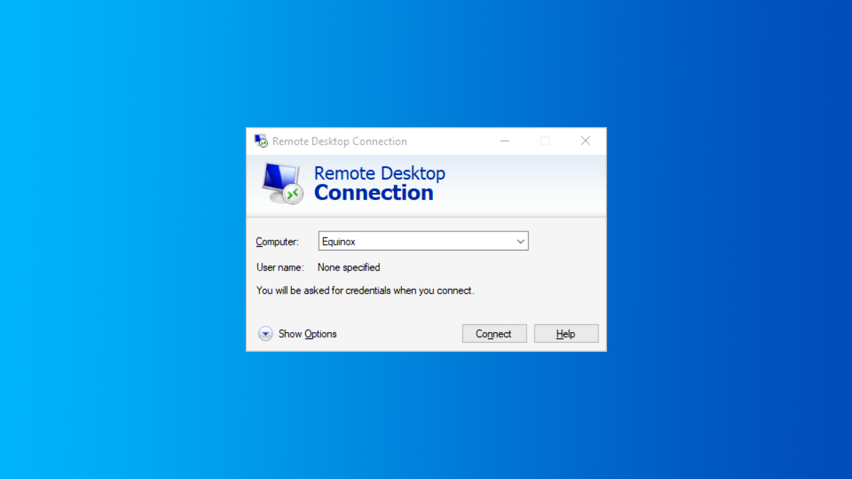 The Remote Connection Window from Windows 10. Header image.