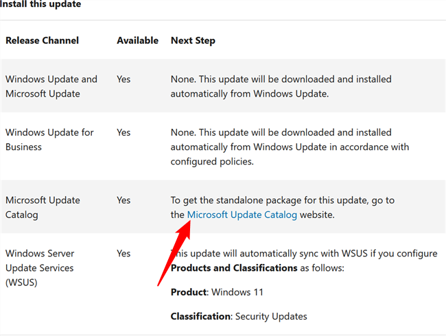 Click the "Microsoft Update Catalog" link.