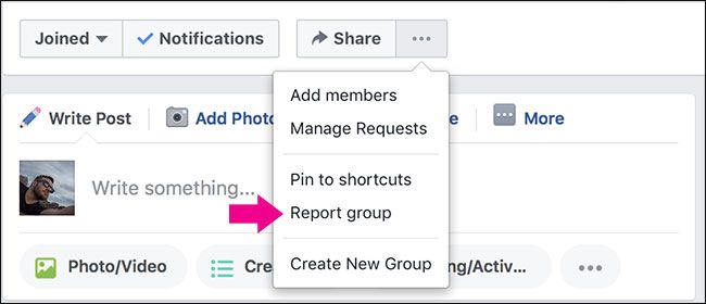 facebook report group