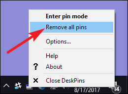 Select &quot;Remove all pins.&quot;