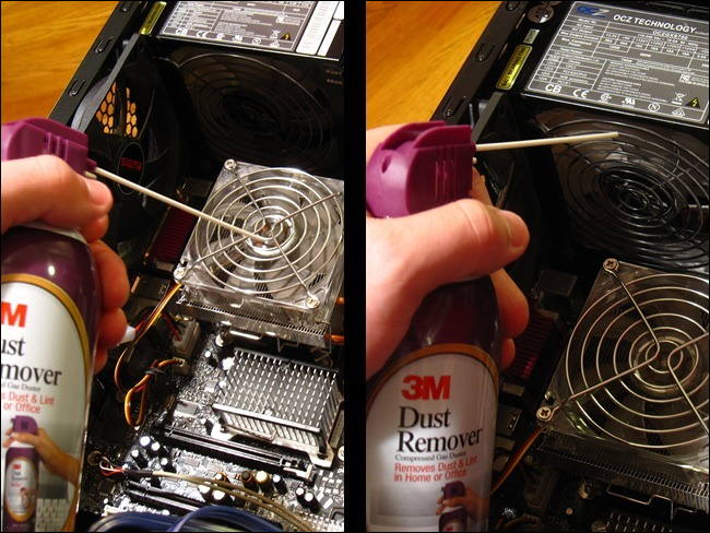 Blowing dust out of the CPU cooler and power supply