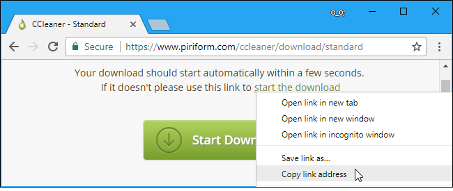 Right-click the download link, then click &quot;Copy Link Address.&quot; 