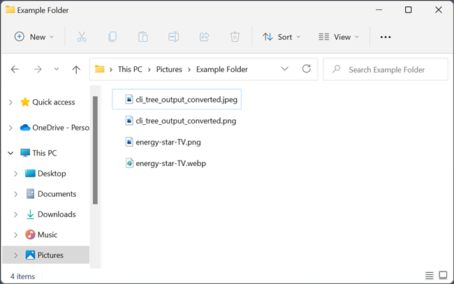 File Explorer open to the folder with the original WebP and the converted files.