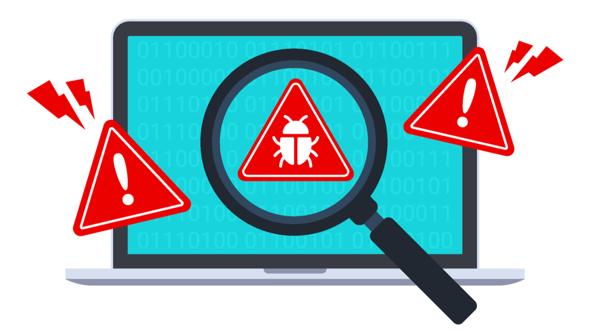 A graphic of a malware warning and detection on a laptop.