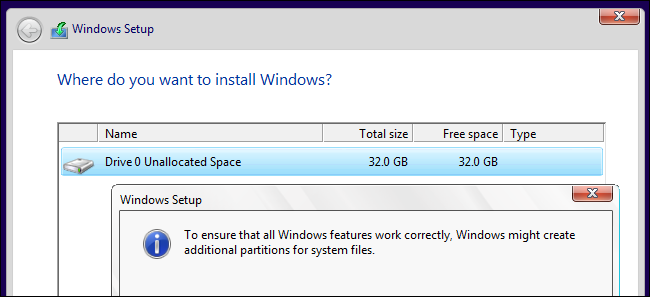 An unpartitioned drive that is available during the Windows installation process. 