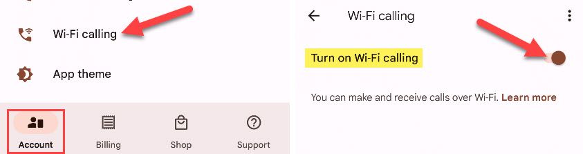 Turn on Wi-Fi calling with Google Fi.