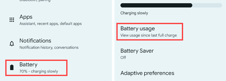 Select "Battery" then "Battery Usage."